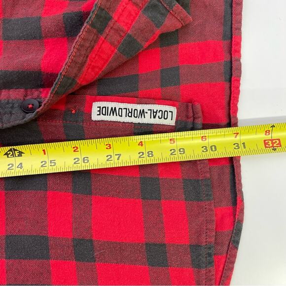 Kavu Red Black Buffalo Plaid Flannel Shirt Large Long Sleeve Button Down Top - Picture 2 of 7